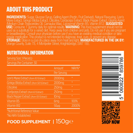 Lion's Mane Nootropic Cognitive Boost Gummies (2000mg) by Orange County - Ape Vapes