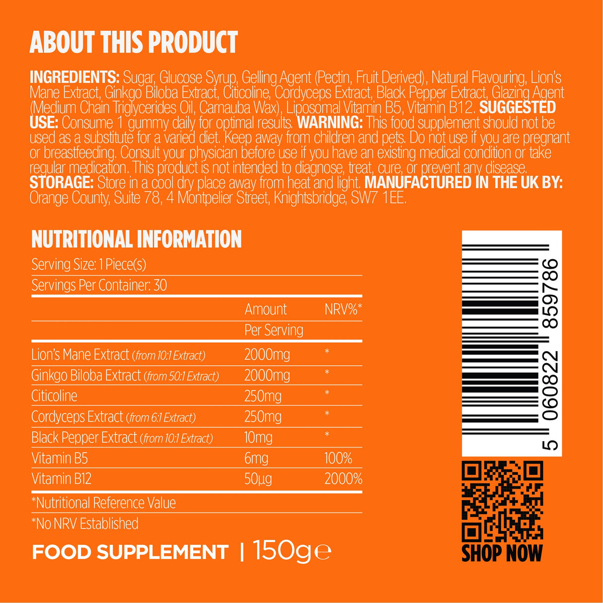 Lion's Mane Nootropic Cognitive Boost Gummies (2000mg) by Orange County - Ape Vapes