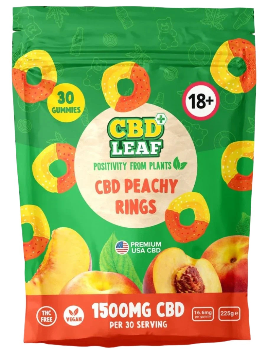 CBD Peachy Rings 1500mg CBD Gummies by CBD Leaf - Ape Vapes