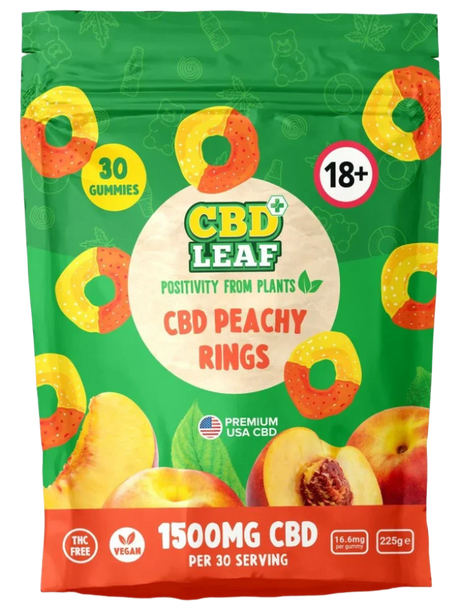 CBD Peachy Rings 1500mg CBD Gummies by CBD Leaf - Ape Vapes