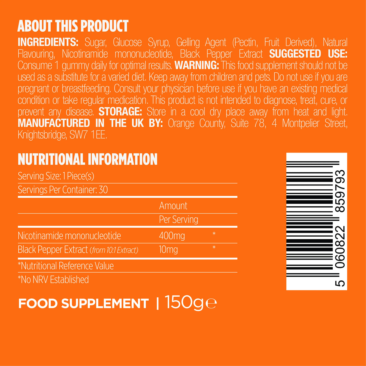 NMN (Nicotinamide) 400mg - Cell Repair & Anti-Aging Gummies by Orange County - Ape Vapes