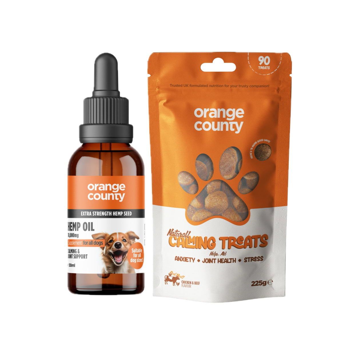 Natural Pet Calming Treats & Extra Strong (30,000mg) Hemp Oil by Orange County Bundle